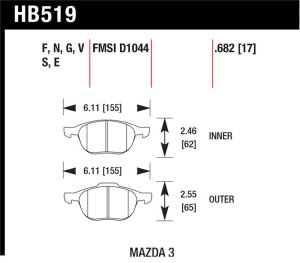 Mazda 3 Brake Pads - Front - Hawk Performance - HP Plus - `08-`09 Mazda 3 Brake Pads - Front - Hawk Performance - HP Plus - `08-`09
